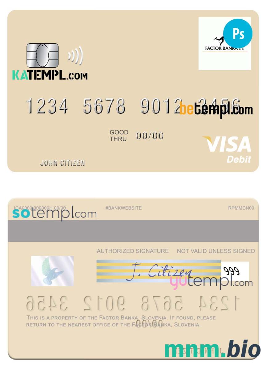 Slovenia Factor Banka visa debet szablon karty in PSD format